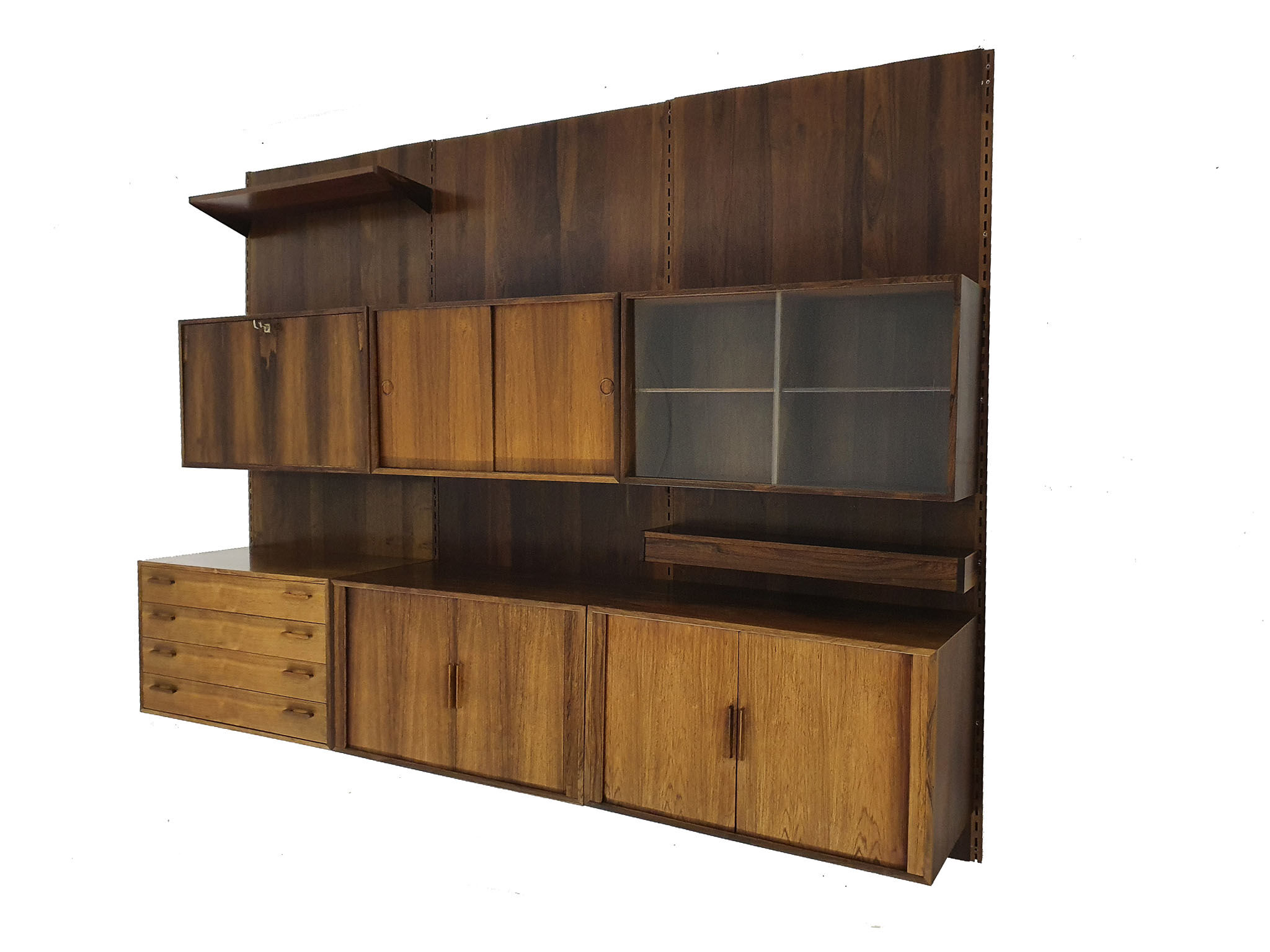 Bibliothèque murale en palissandre par Kai Kristiansen pour Feldballes Mobelfabrik, Danemark années 1950