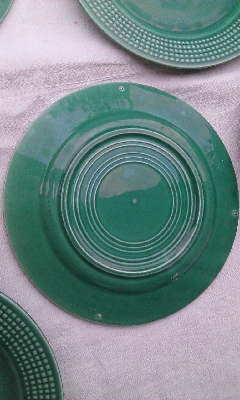 9 Plates blue green earthenware dessert