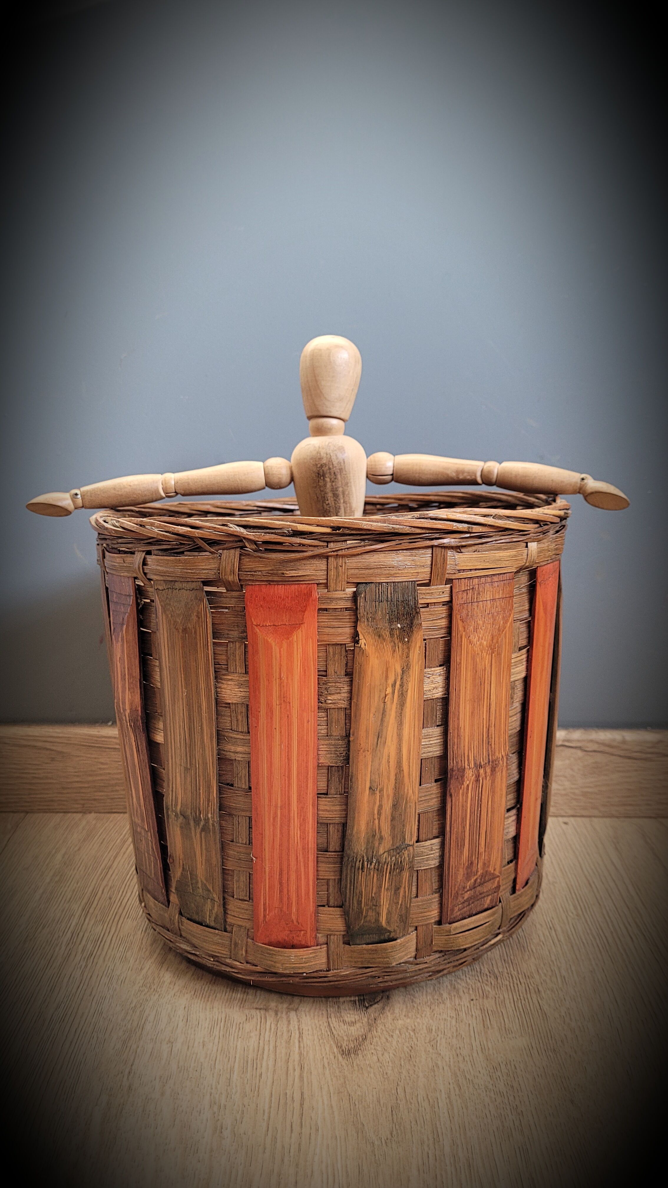 Wooden rattan basket