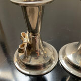 Pair of vintage candle holders in silver metal and brass