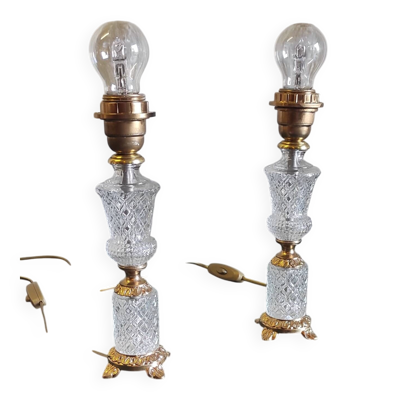 Pieds de lampe à poser en verre et métal doré - mid. XXeme