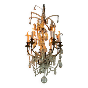 Lustre cage en bronze - garni