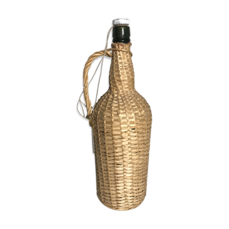 Demijohn bottle old woven wicker rattan + cove bottle vintage