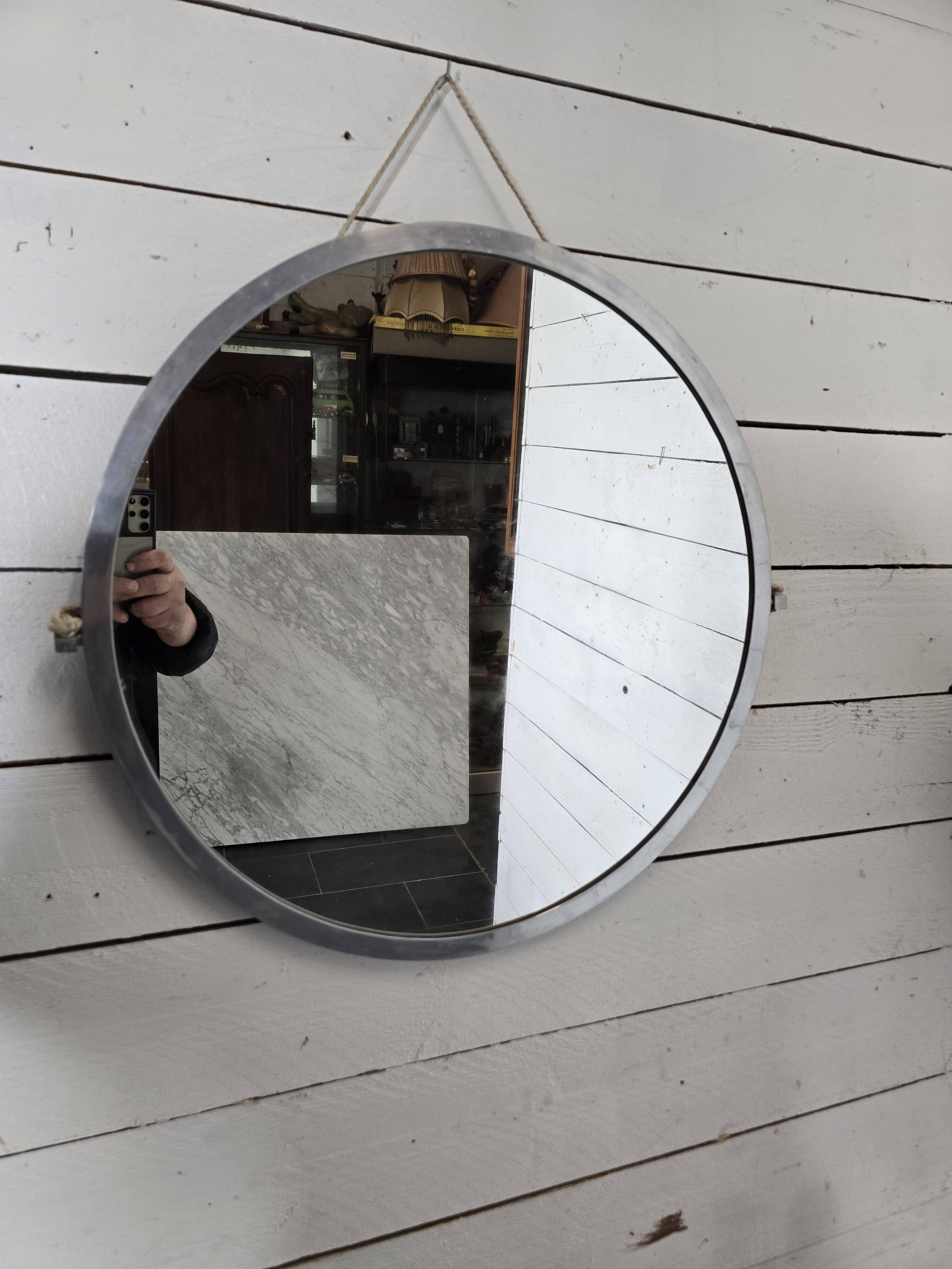 60cm Brushed Aluminum Round Mirror from the 60s