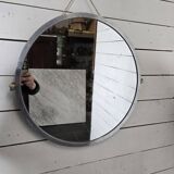 Miroir rond en aluminium brossé, années 60