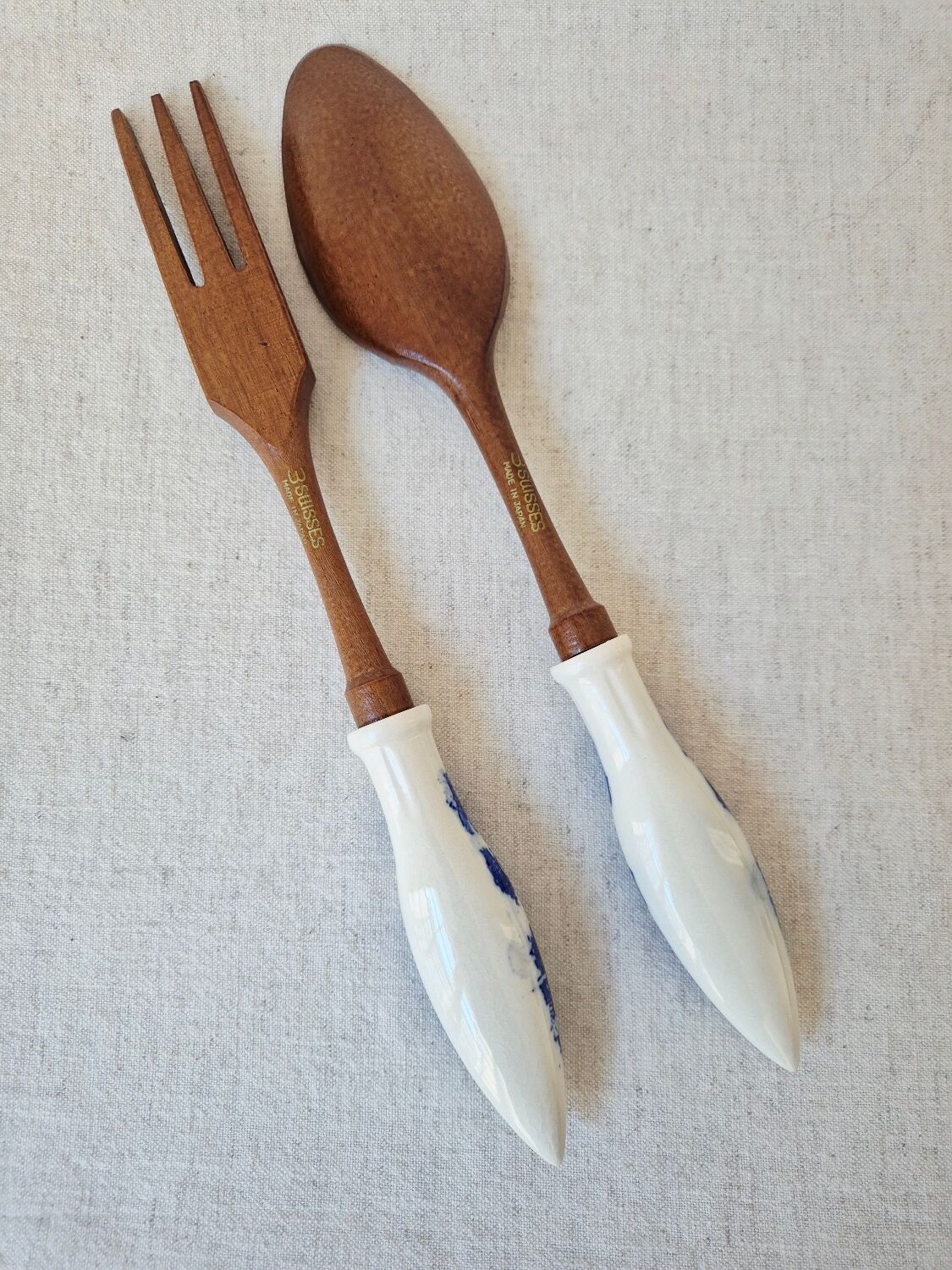 Set of 2 wooden and Japanese porcelain cutlery - Vintage