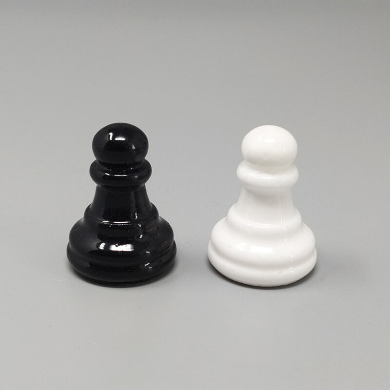 1970s black and white chess set in volterra alabaster handmade made in italy