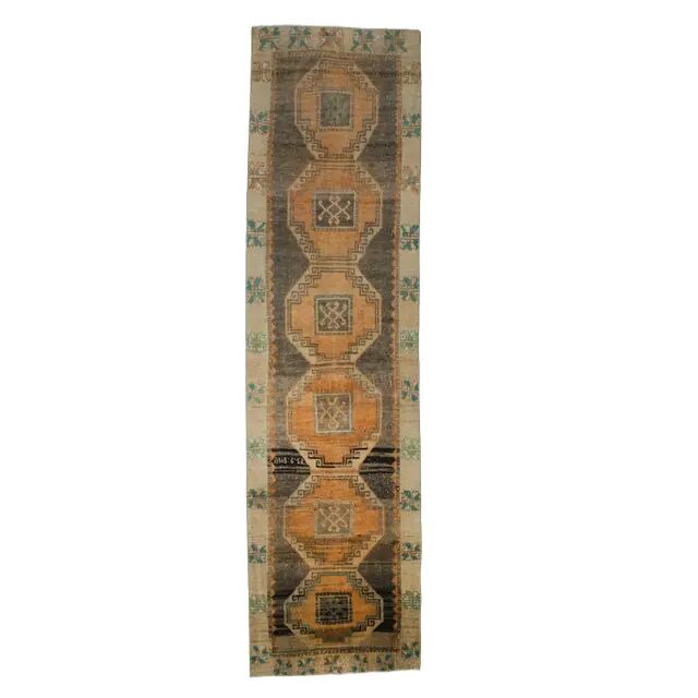 Semi-Vintage Turkish Hand-Knotted Runner 100x381