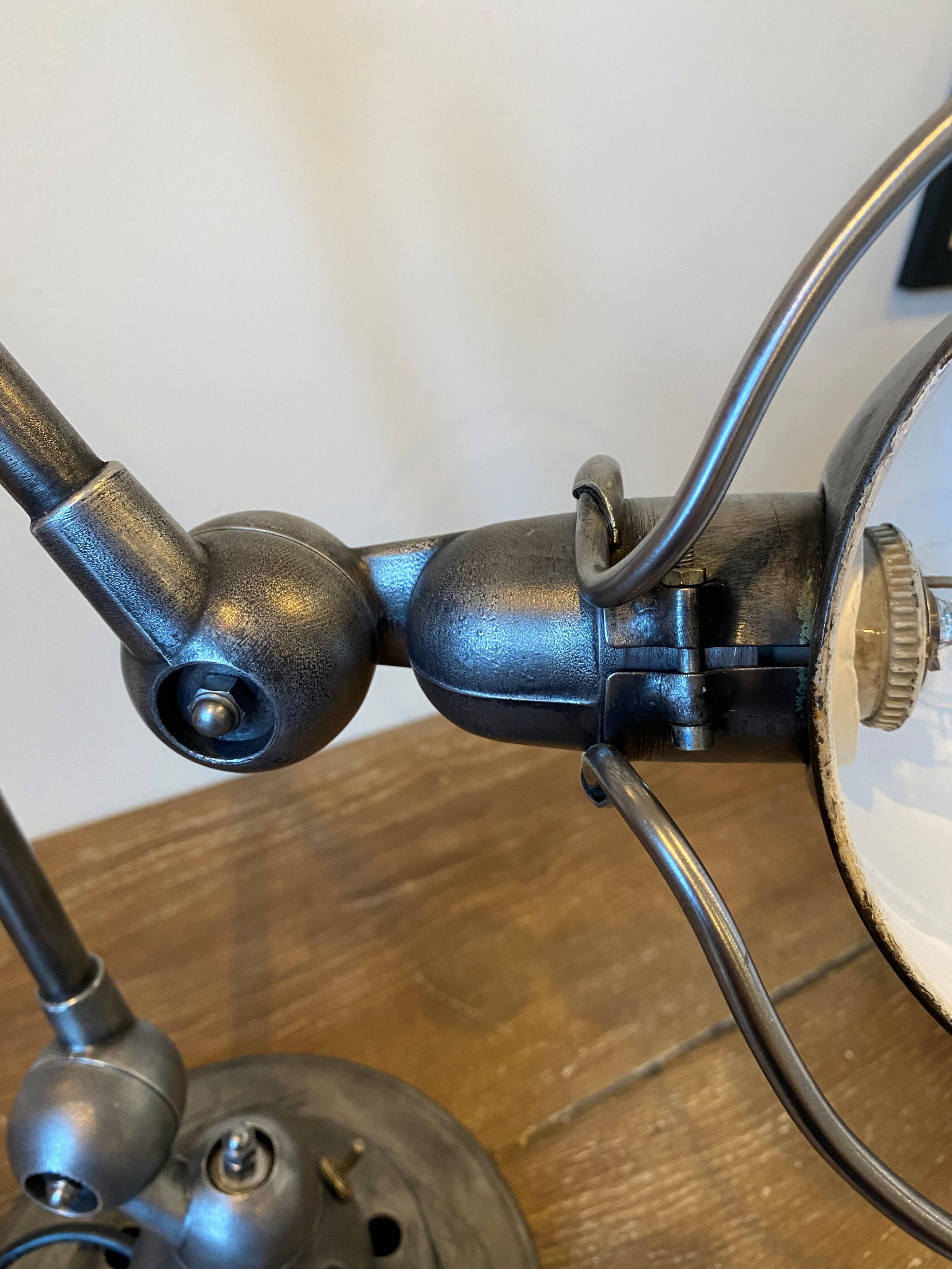 Jieldé lamp with 2 arms, 40+25cm industrial graphite, Jean Louis Domecq 1950.