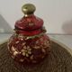 Antique ruby red glass sweet jar with floral gilding – Decorat