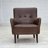 1960s, Danish armchair, furniture leather, ash wood legs.
