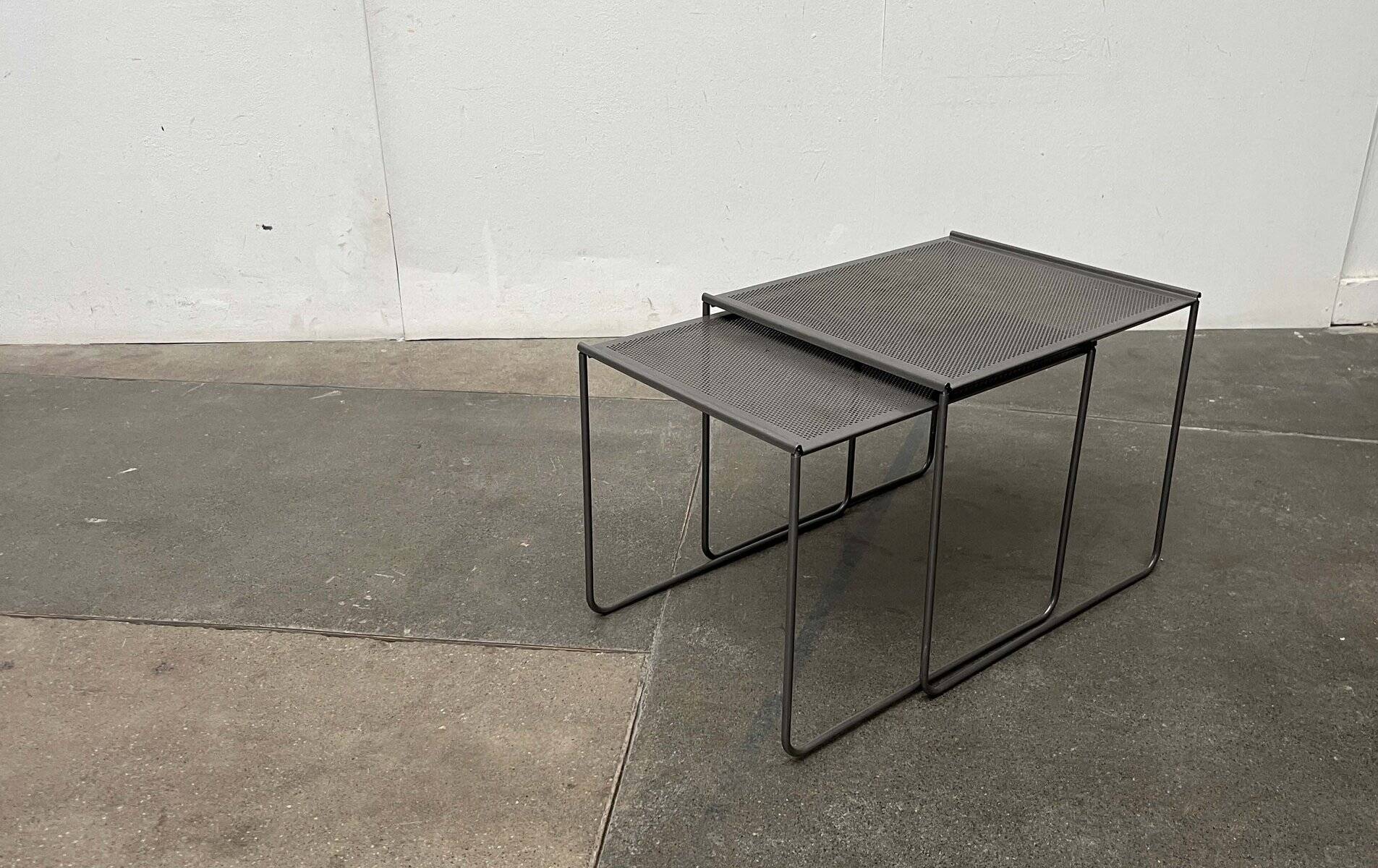 Postmodern perforated metal nesting side tables from Ikea, 1980s, set of 2.