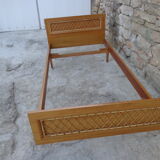 Bed wood and rattan wineing Louis Sognot of the 50s with his articulated box spring