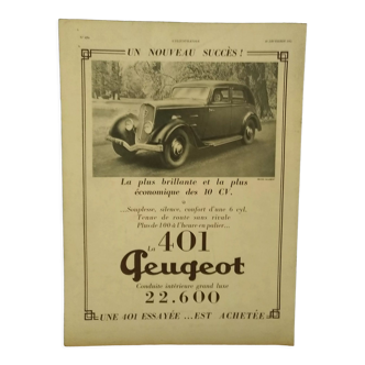 Car paper advertisement Peugeot the 401 issue revised 1934