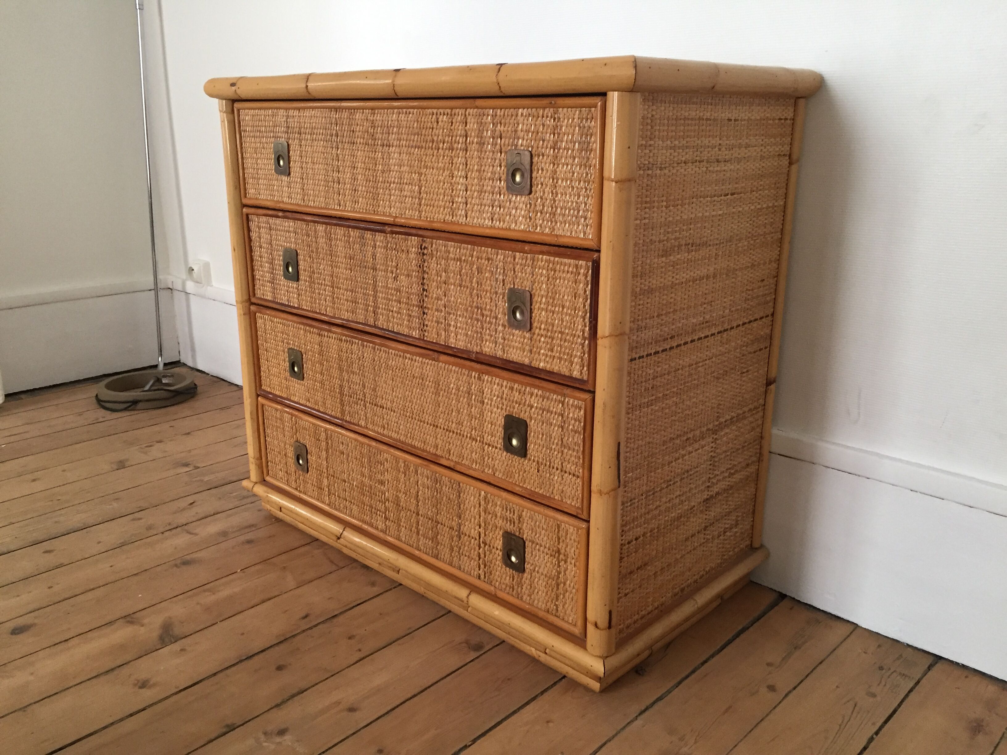 Commode italienne année 60 bambou et osier