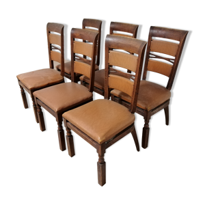 Lot de 6 chaises bois massif et skaï