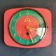 Vintage formica clock silent wall pendulum "FFR Morbier red green"