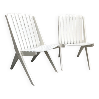 Paire de fauteuils pliables vintage « ciseaux » 1950