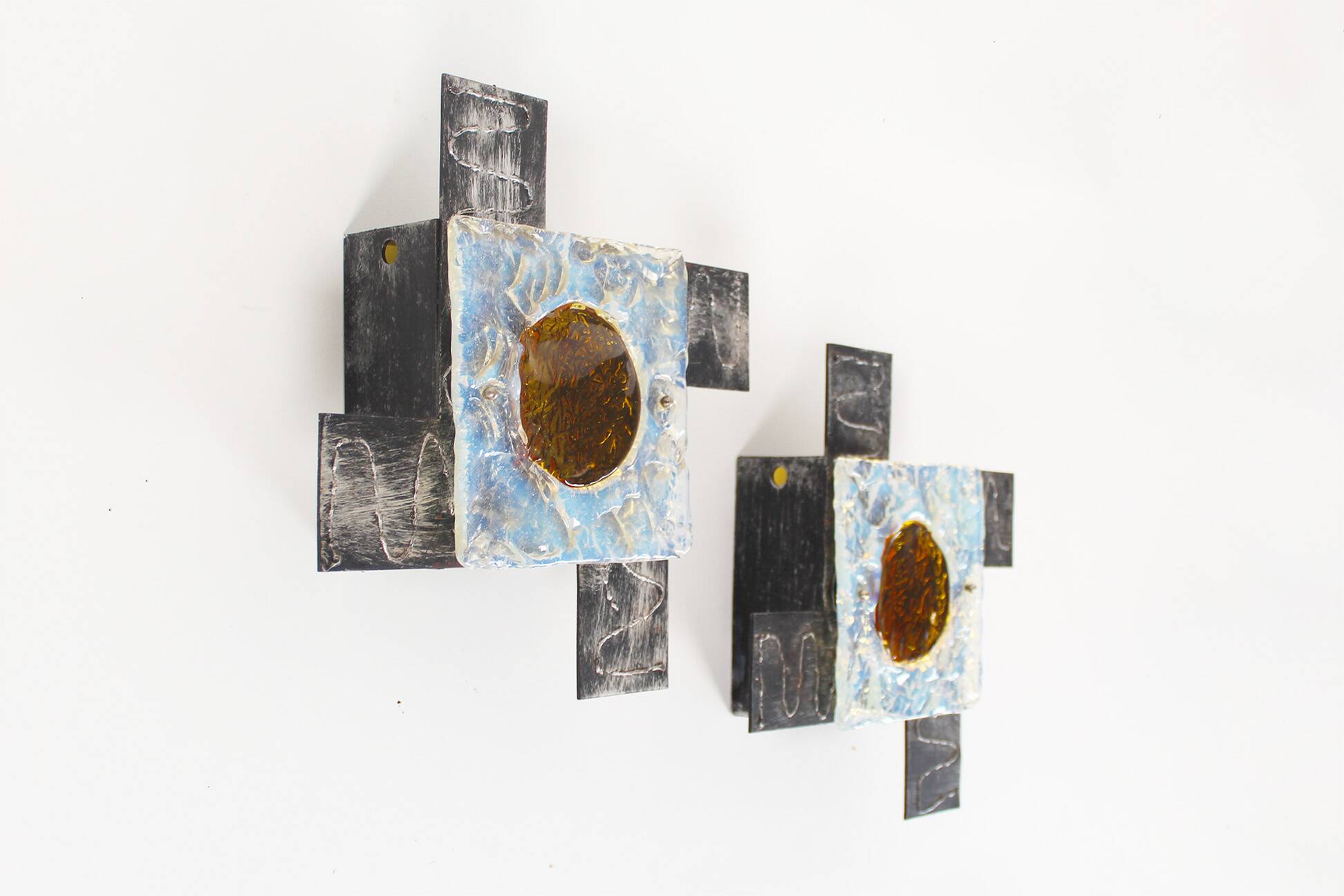 Pair of 1960’s Brutalist glass wall sconce by Tom Ahlström and Hans Ehrlich