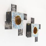 Pair of 1960’s Brutalist glass wall sconce by Tom Ahlström and Hans Ehrlich