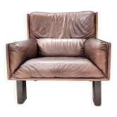 Fauteuil confortable en cuir marron postmoderne, Italie
