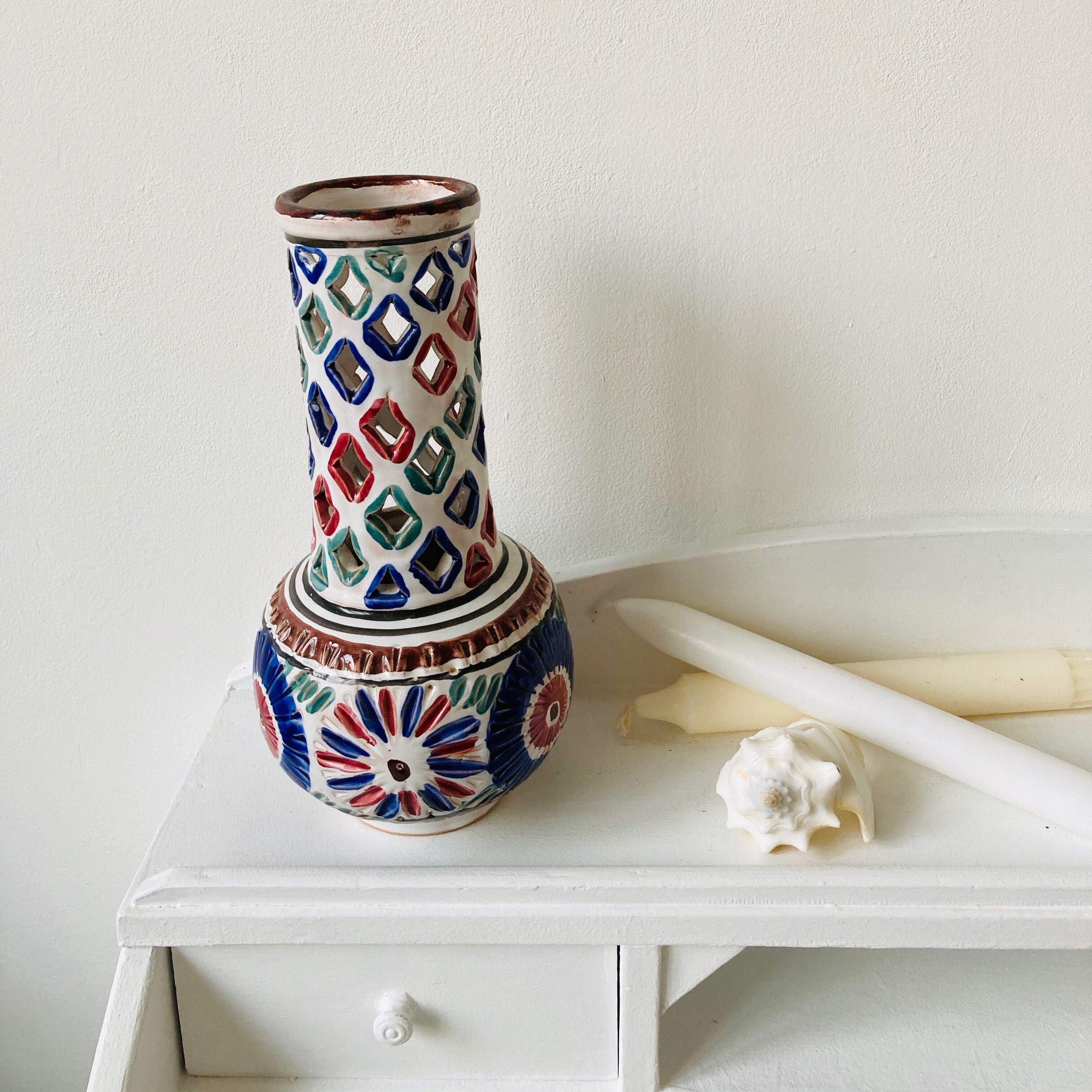 Enamelled terracotta vase