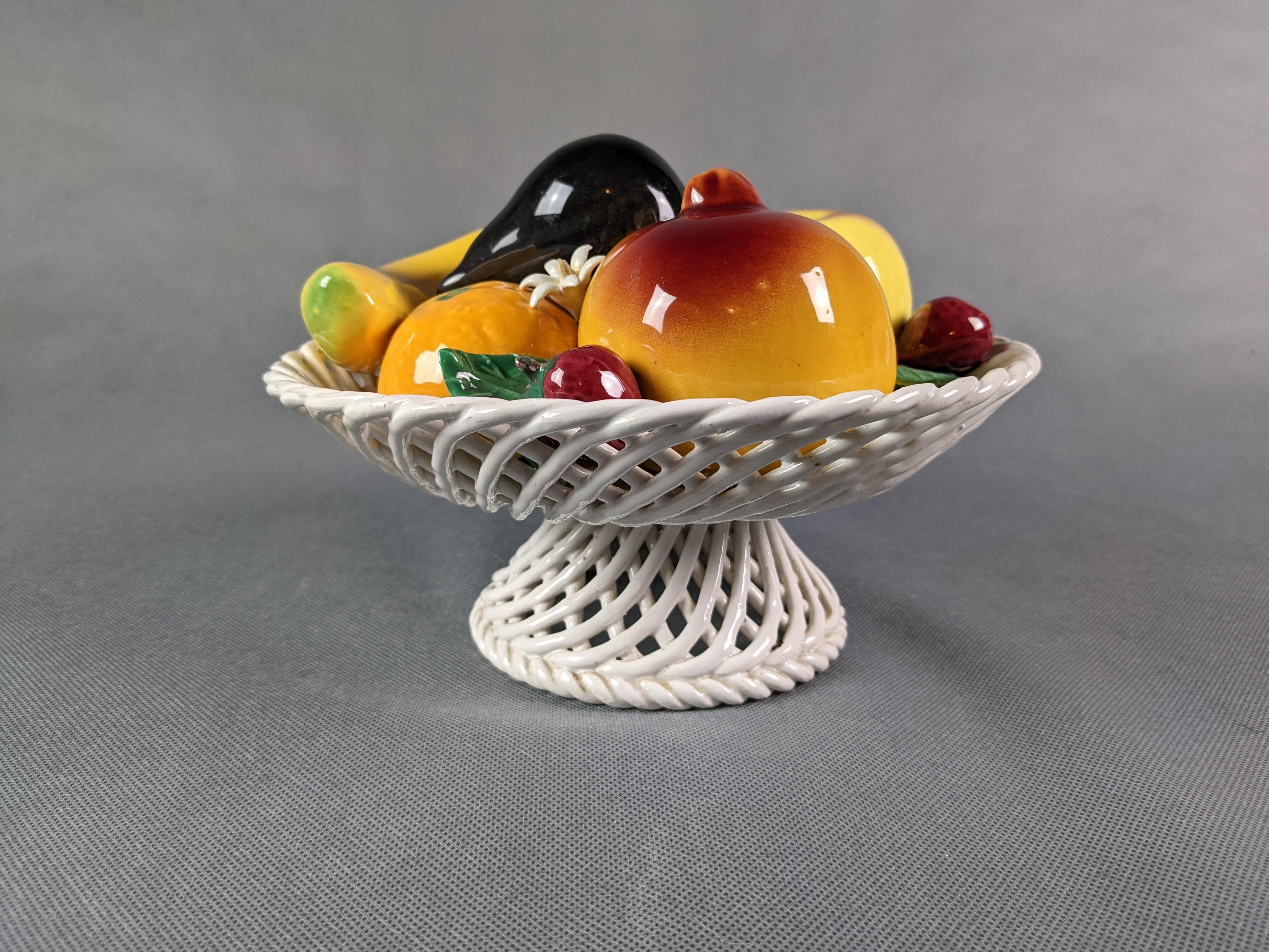 Fruit basket vintage braided ceramic slurry