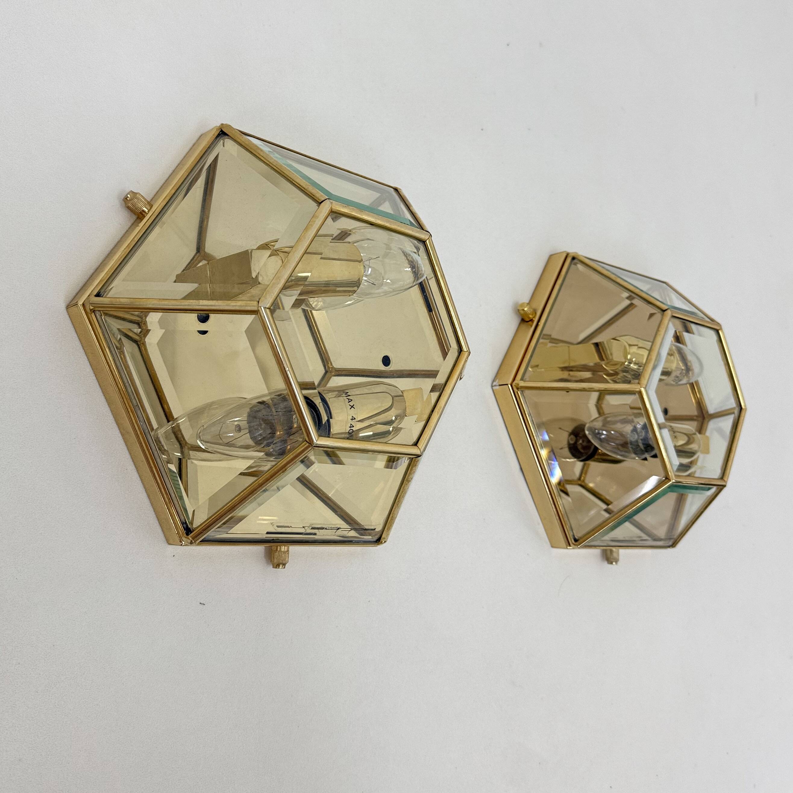 Set of 2 hexagonal wall lamps by Sothis, Italy 1980s