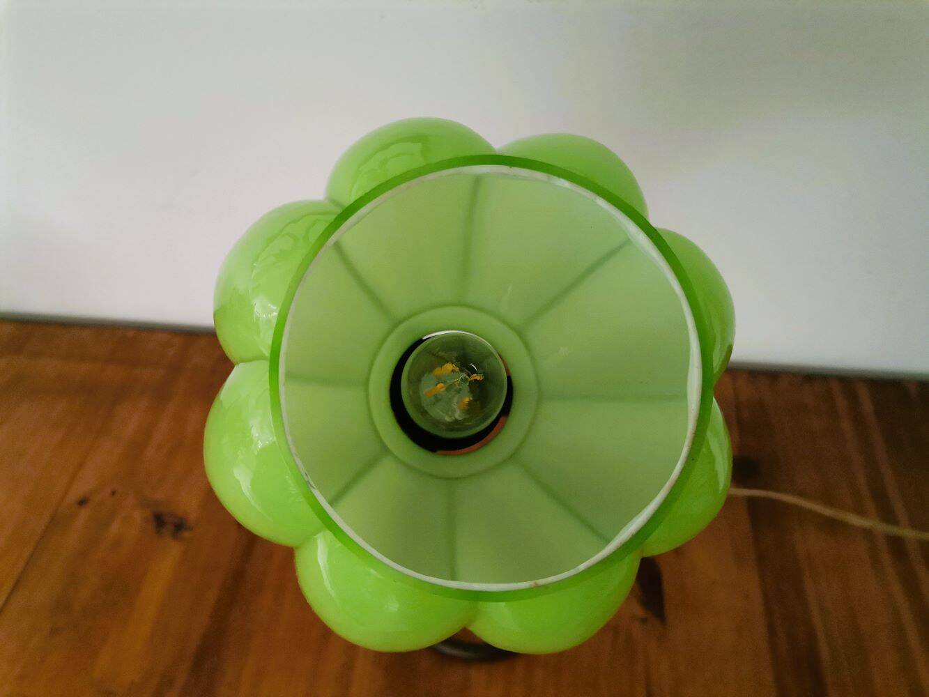 Modernist green cased glass and brass articulated table lamp