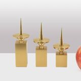 Set of 3 candlesticks in gilded brass. Contemporary work.