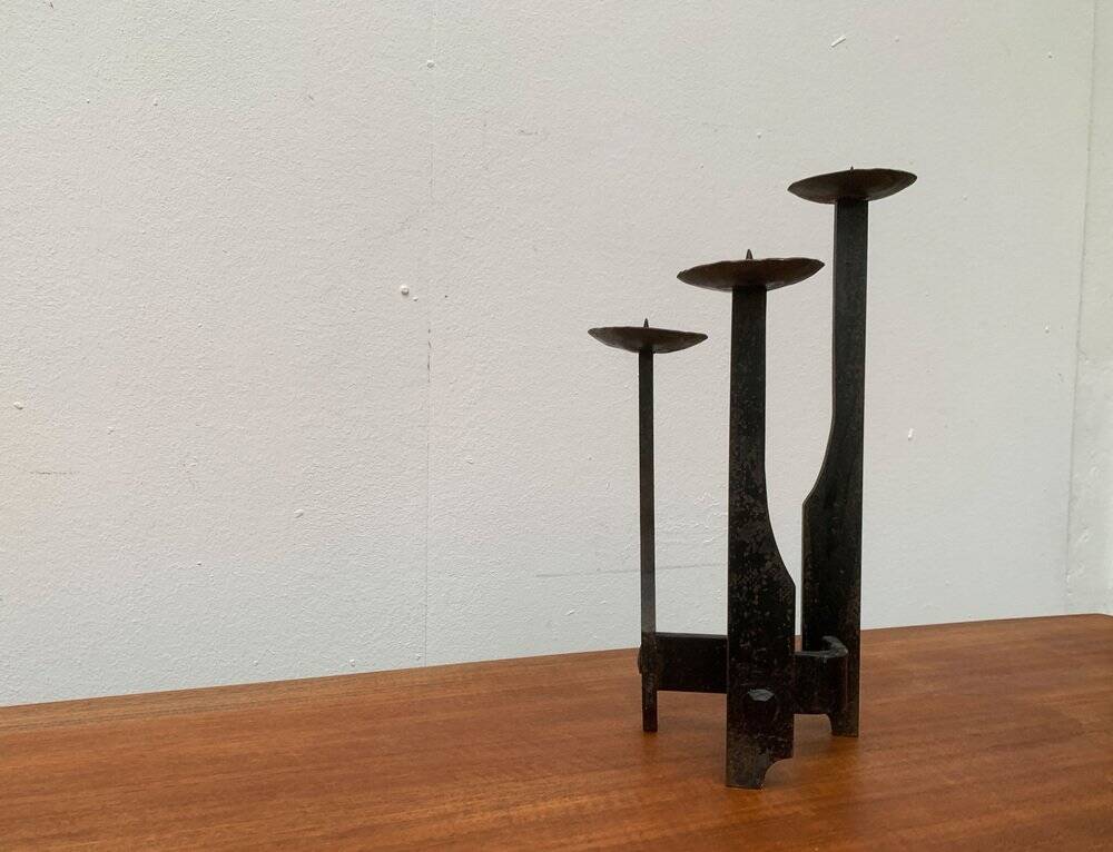 Mid-century brutalist wrought iron candlestick