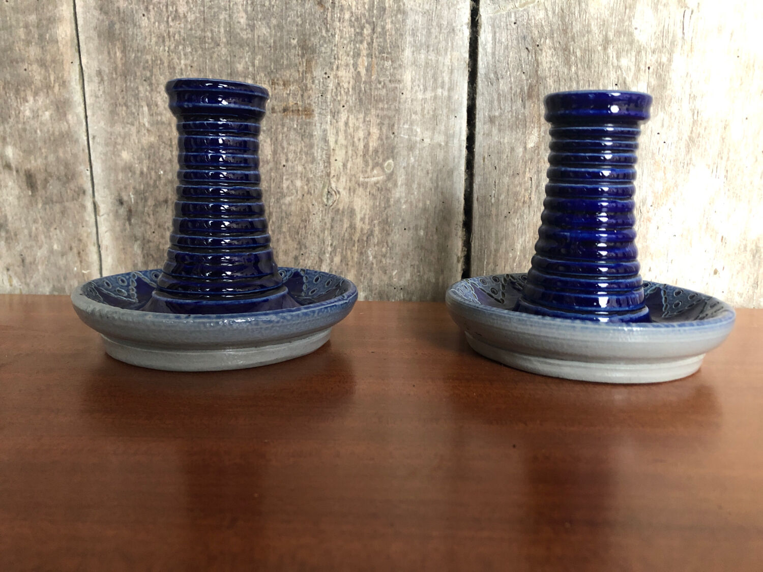 Paire de bougeoirs betschdorf schmitter céramique bleue vintage