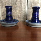 Paire de bougeoirs betschdorf schmitter céramique bleue vintage