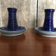 Pair of Bougeoirs BETSCHDORF Schmitter Ceramic Blue Vintage
