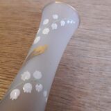 White glass vase enamelled thrush decoration