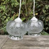 Double suspensions mathias ref SU004 en verre transparent forme de corolle en relief