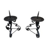 Pair of iron candlesticks