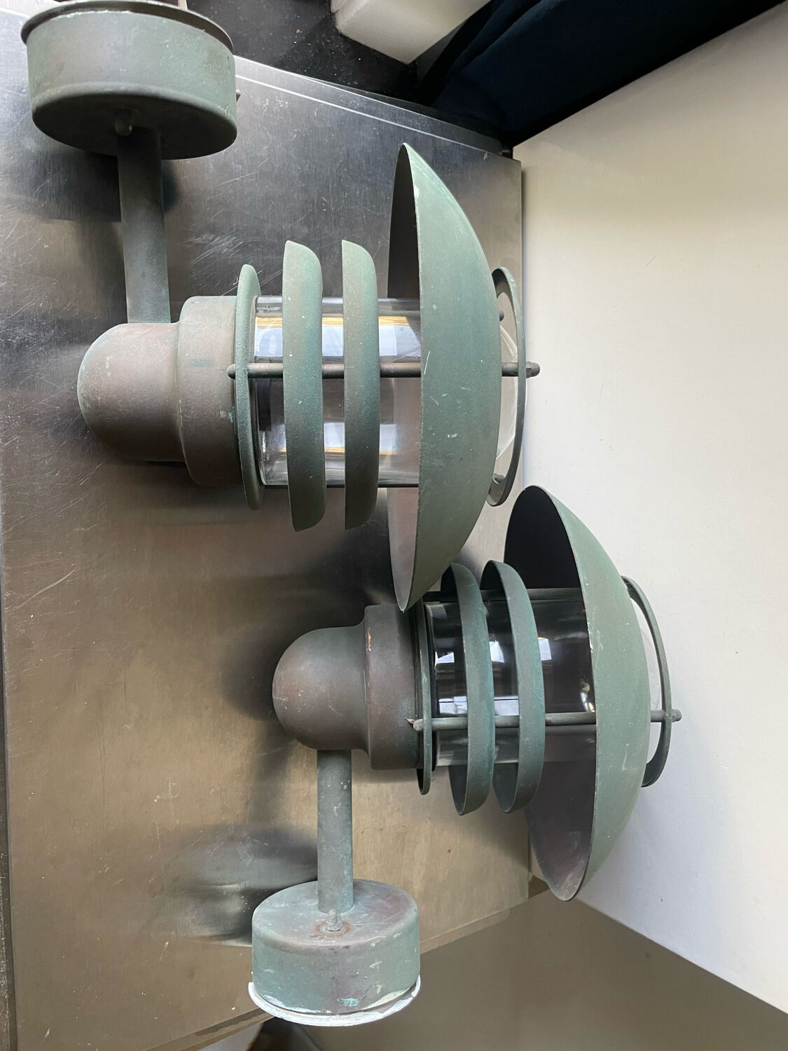 Pair of classic danish vintage outdoor wall lamps in copper