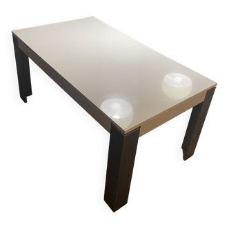 Table extensible blanc laqué pied gris 180×90
