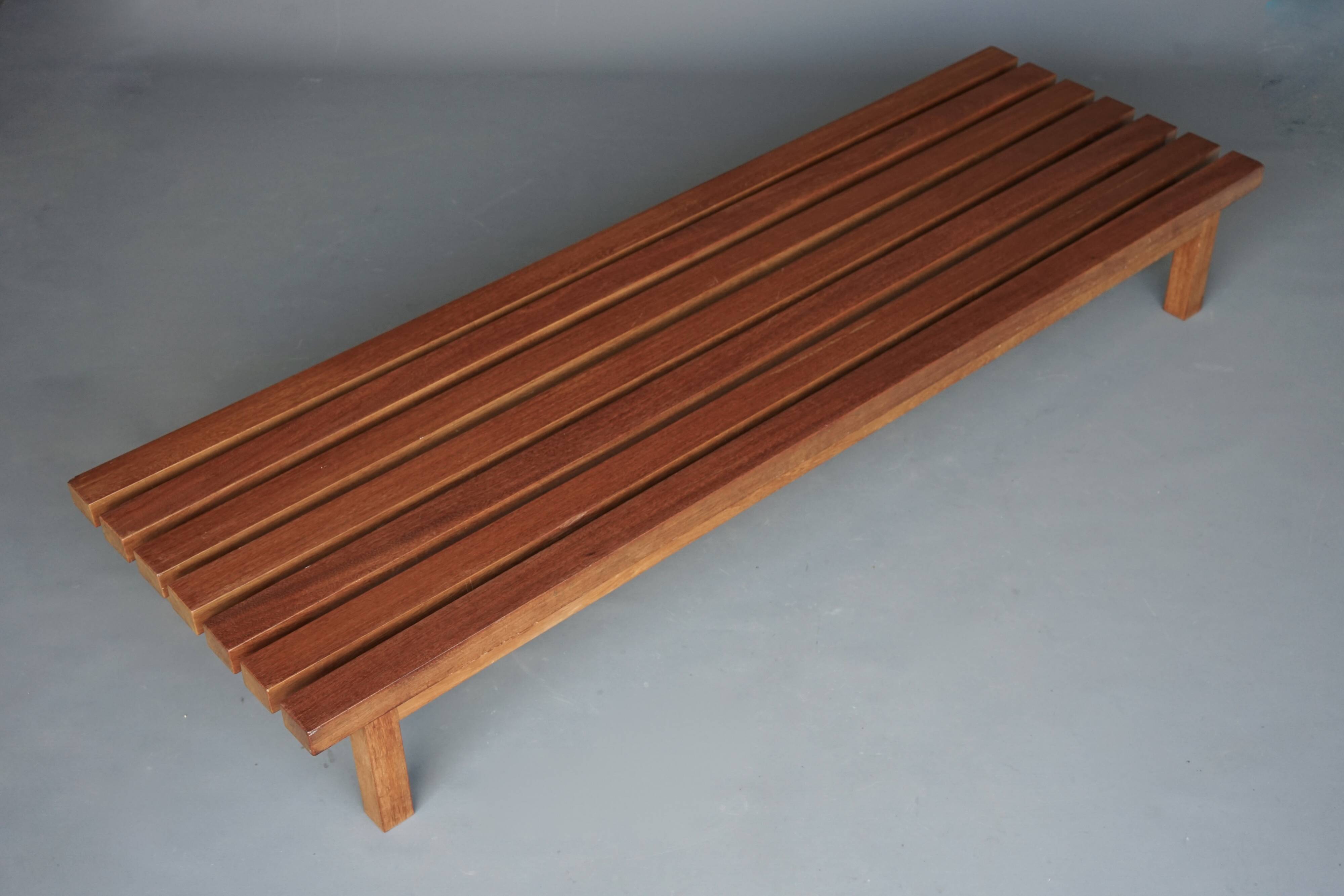 XL slatted teak bench from the 1960s