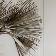Large brass wall clock with needles in mid-century modern style, brutalist style, Curtis Jeré.