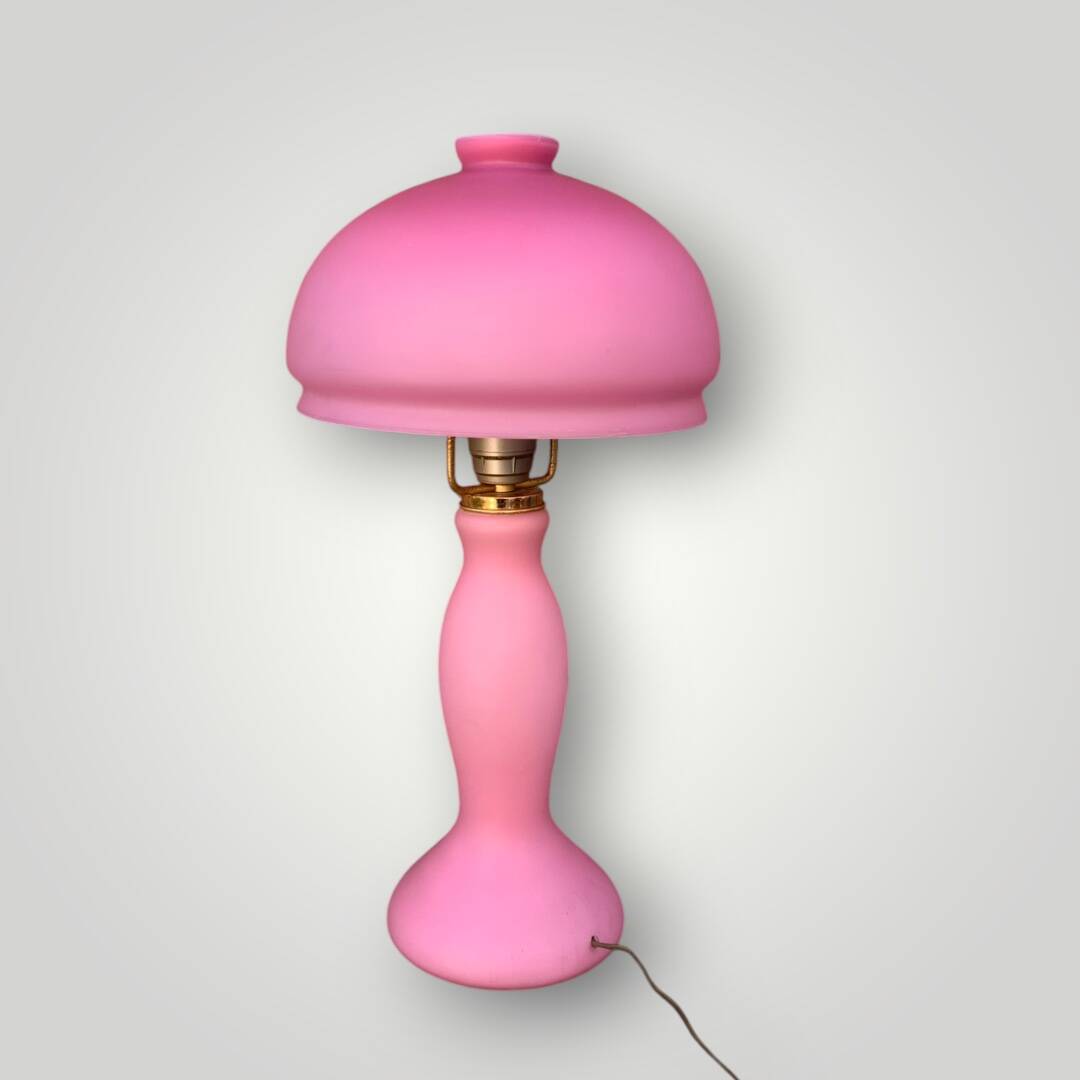 Pink frosted glass and gold brass accent lamp - 1970s