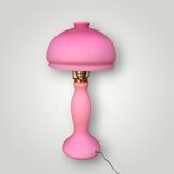 Pink frosted glass and gold brass accent lamp - 1970s