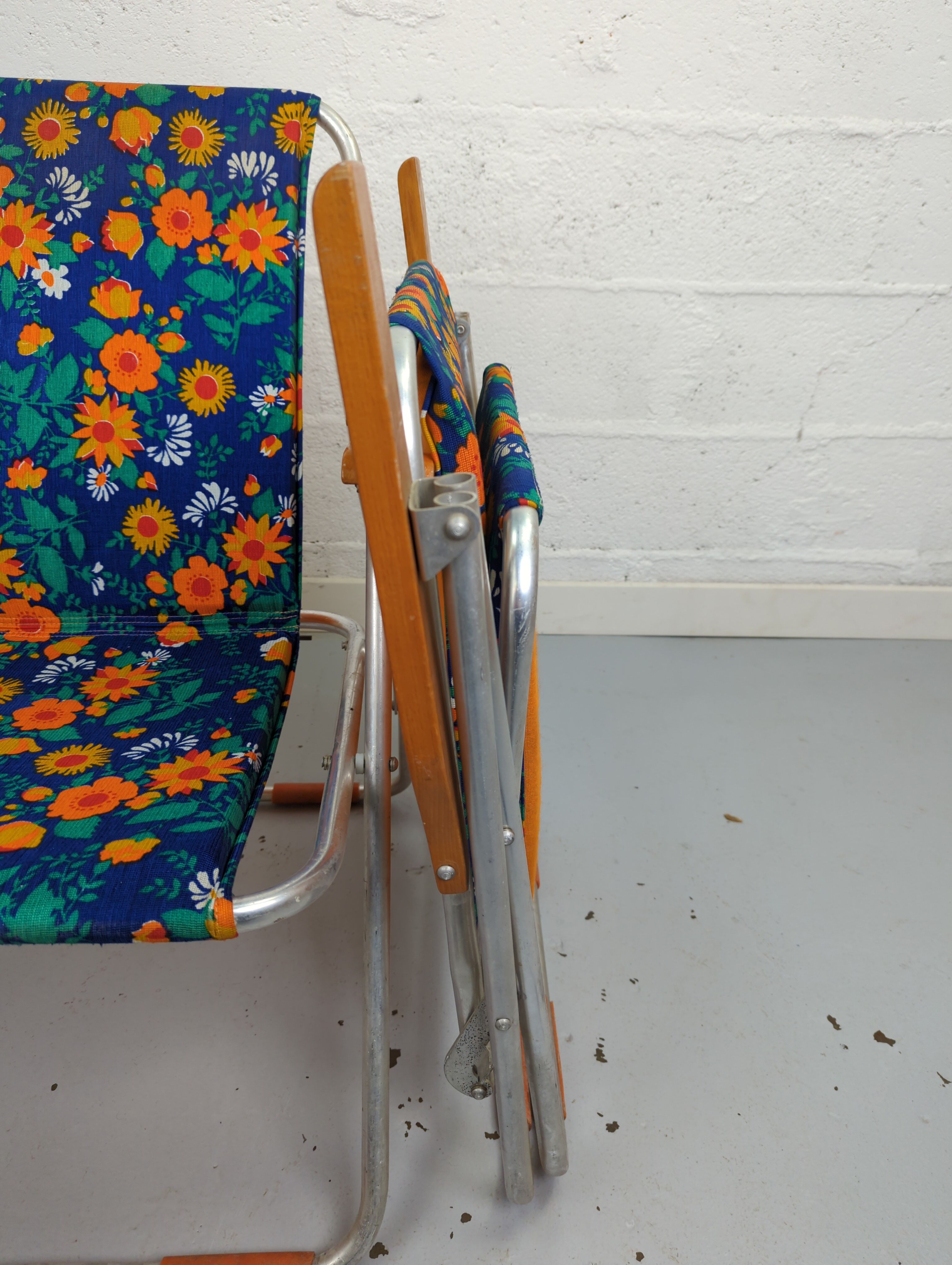 Pair of folding armchairs vintage camping Pouch DDR flowery