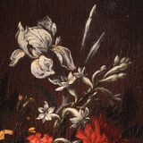 Antique painting from the 17th century, still life with flower vase