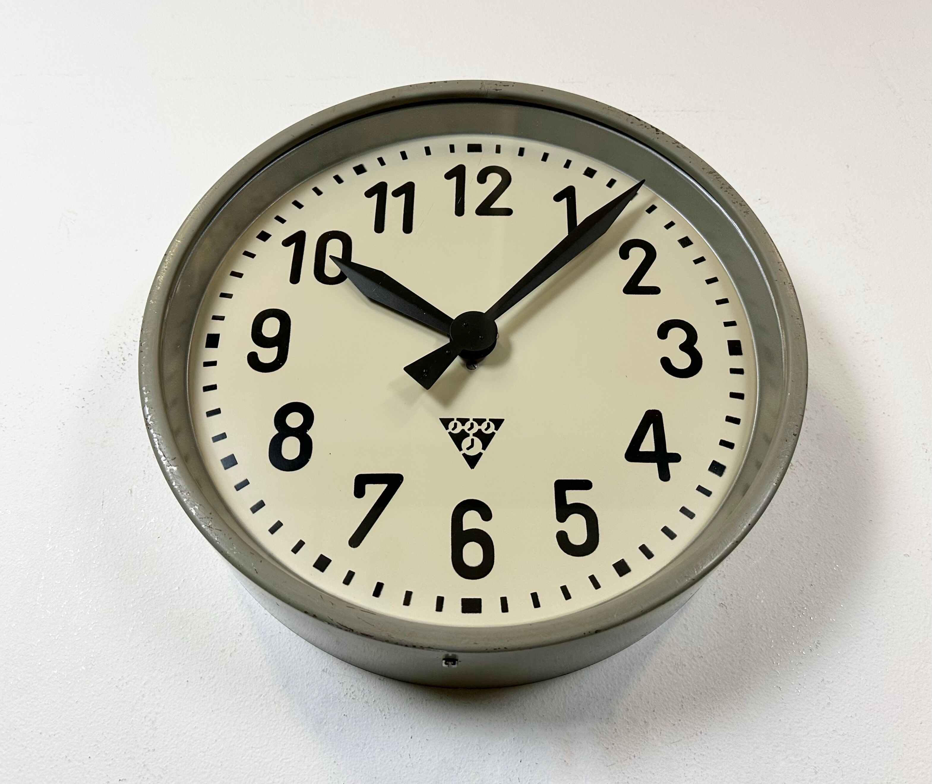 Industrial factory wall clock from Pragotron 1950s