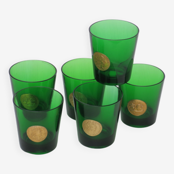 6 verres à eau de couleurs vert en très bon