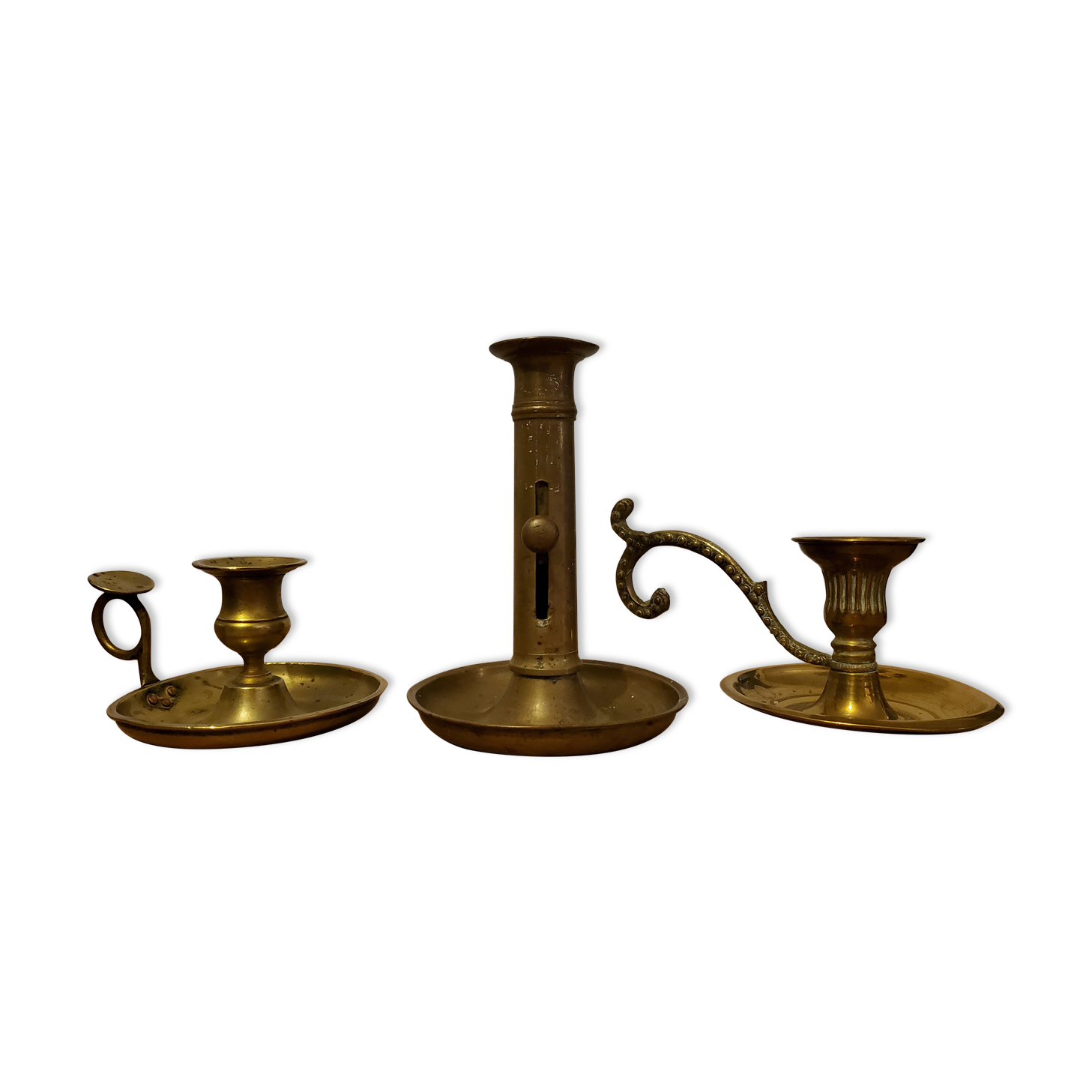 Set of brass candle holders