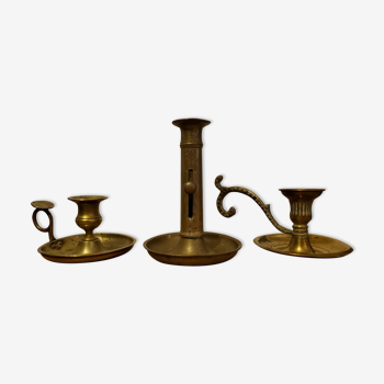 Set of brass candle holders