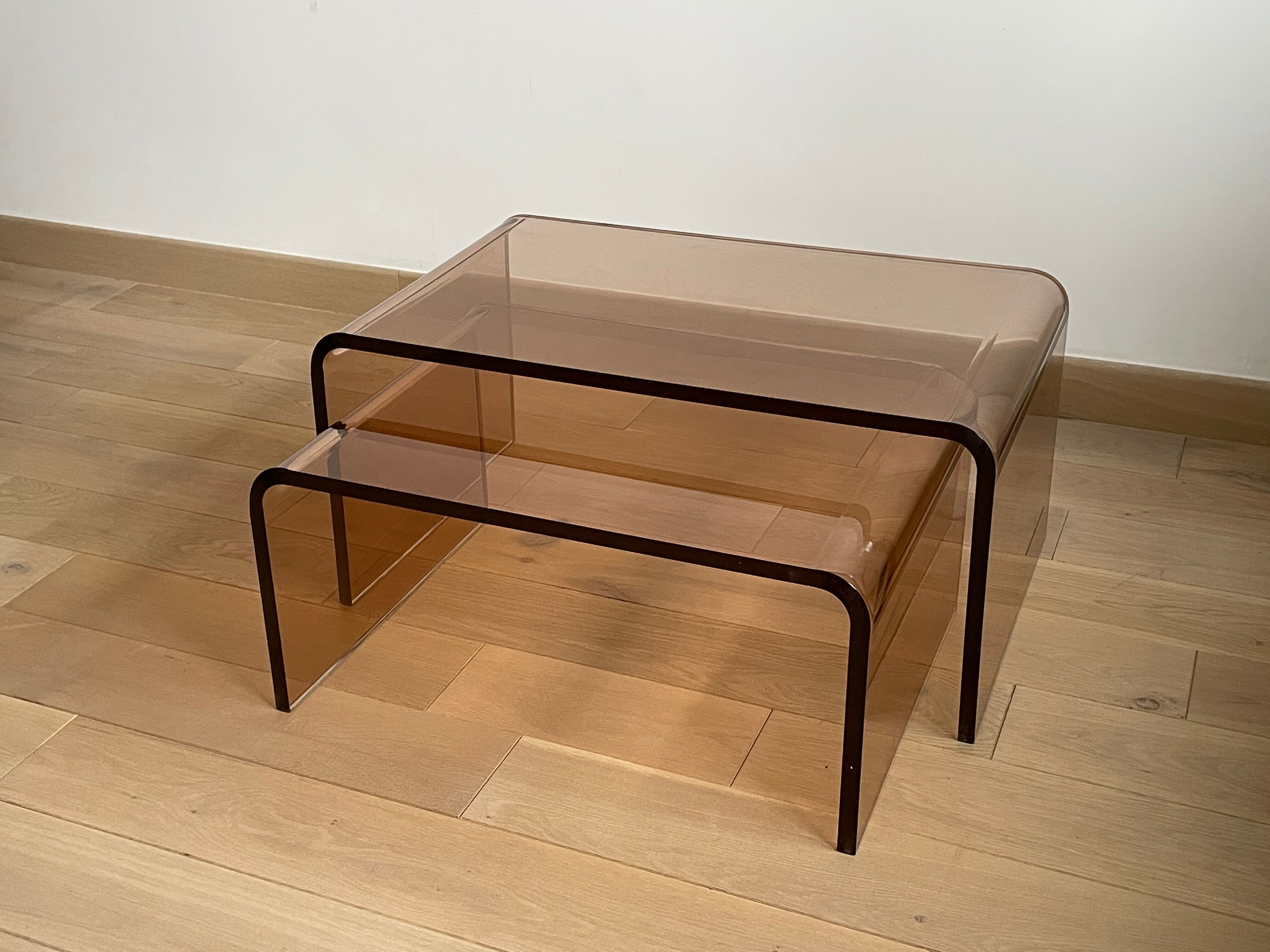 2 altuglas smoked nesting coffee table, 1970s